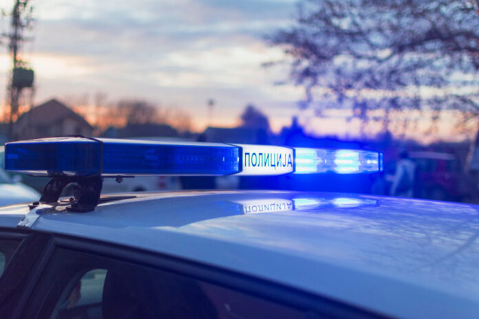 Serbian,Police,Car,Parked,With,Rotary,Lights